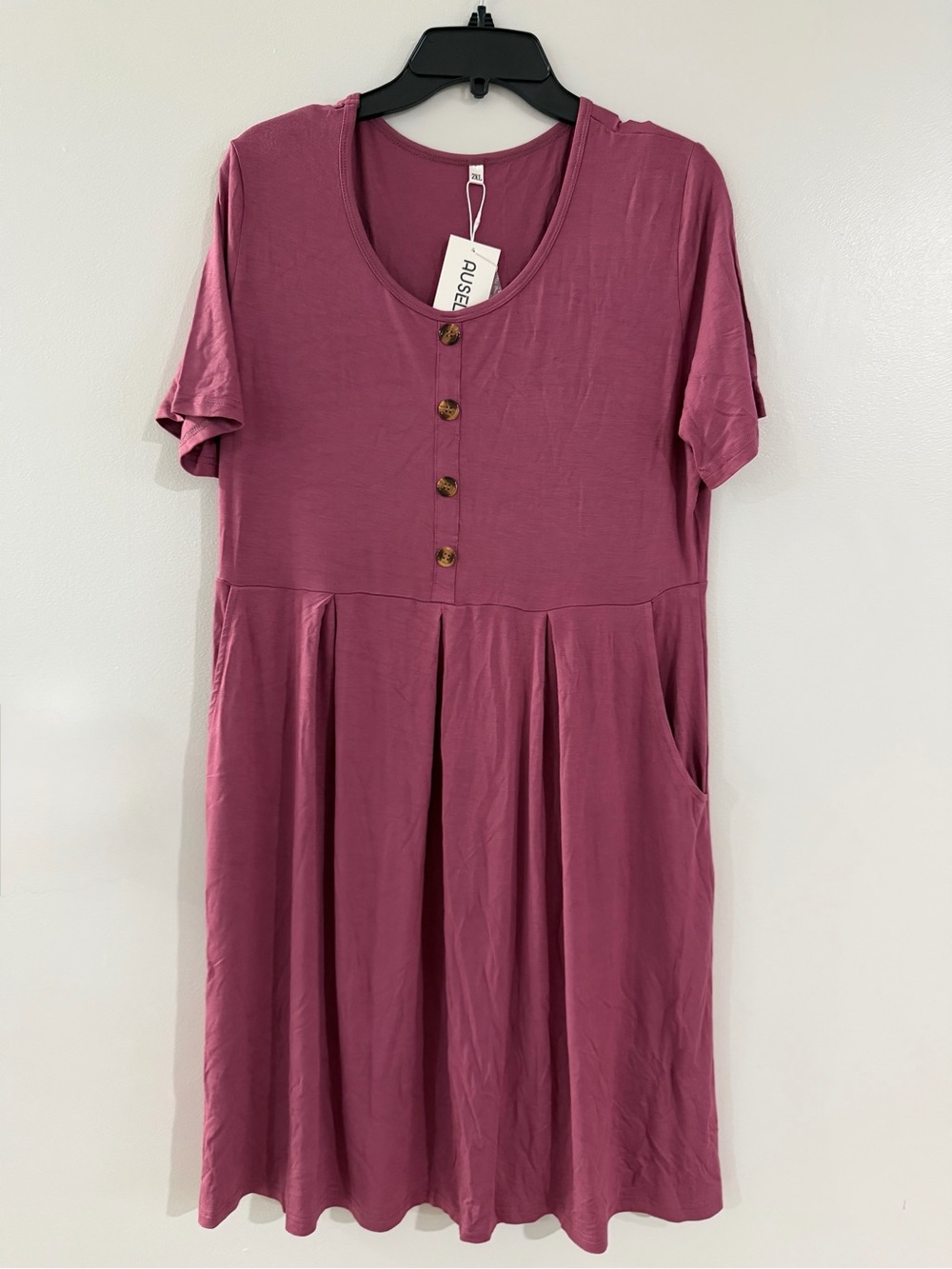 NWT Pink Mauve Faux Button Front Pocket Lightweight Women's Plus 2X Mini Dress